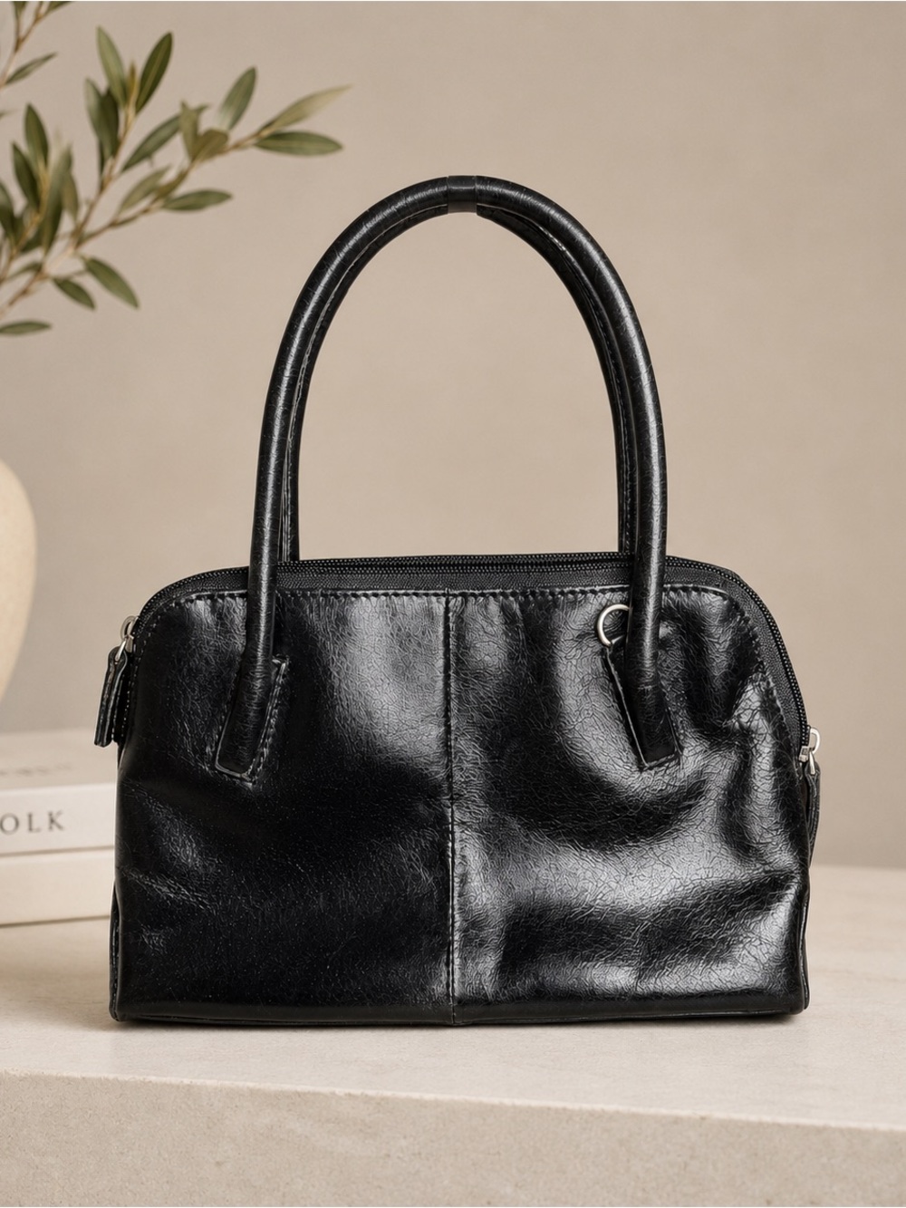 Wilson’s Leather Black Leather Satchel Handbag Top Handle Purse